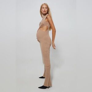 Bumpsuit cozy knit flare pant in camel size M